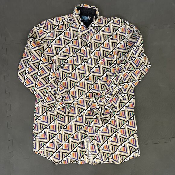 Vintage Lone Roo by Roper Western Shirt Long Sleeve Geometric Print FS Charity - Picture 5 of 12